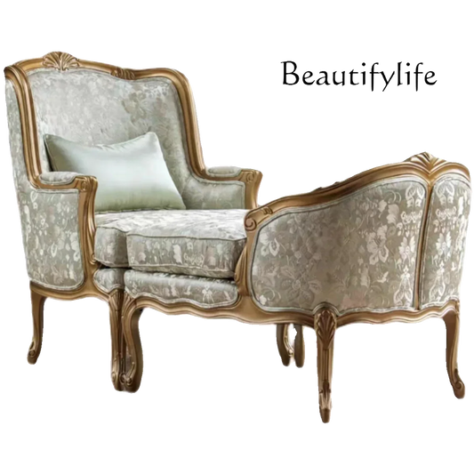 French Style Solid Wood Carved Recliner Single Sofa Chair