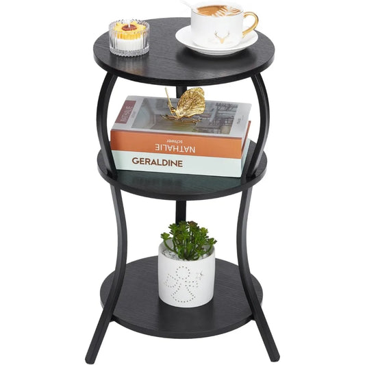NBVCX Small Round 3 Tier Side Table With Storage Shelf