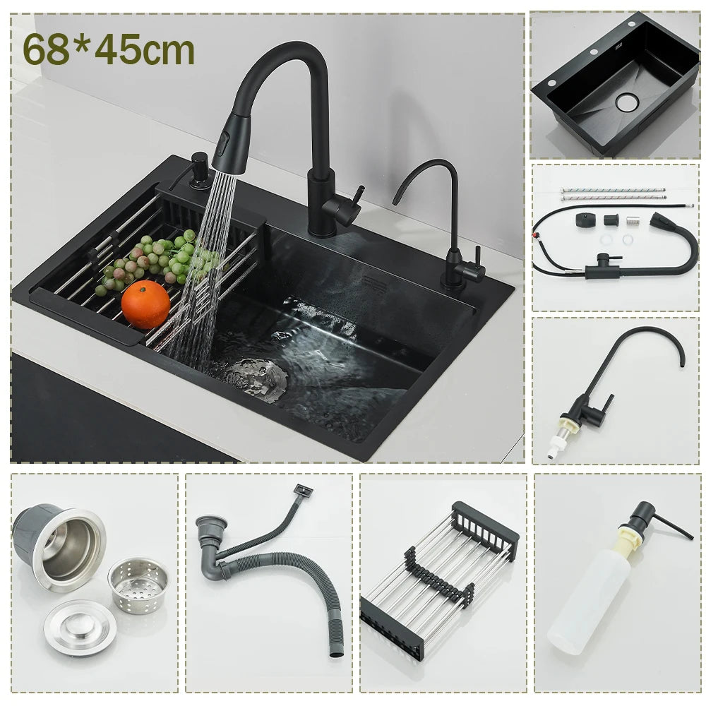 Stainless Steel Undermount Kitchen Sink With Integrated Faucet Drain Basket
