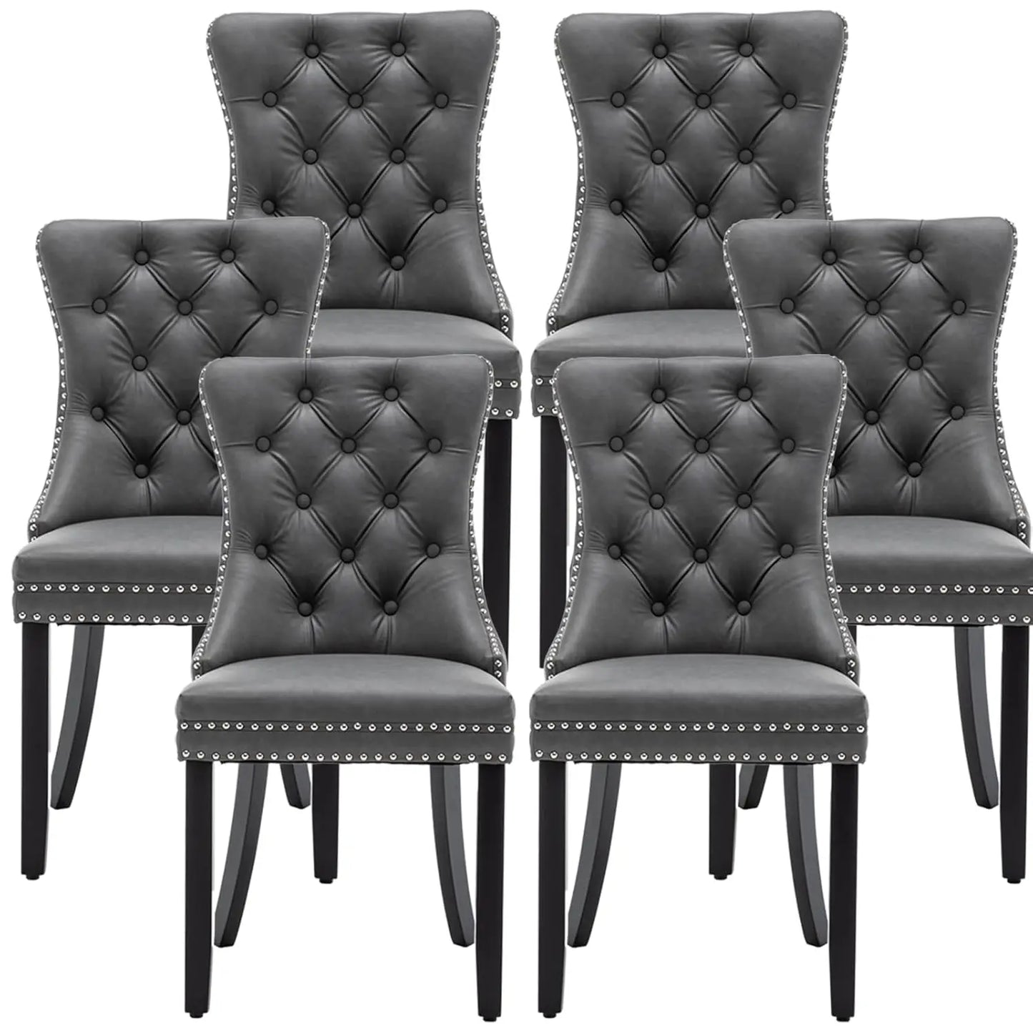 Synthetic Leather Dining Chairs Set Of 6 With Nailhead Trim Upholstered