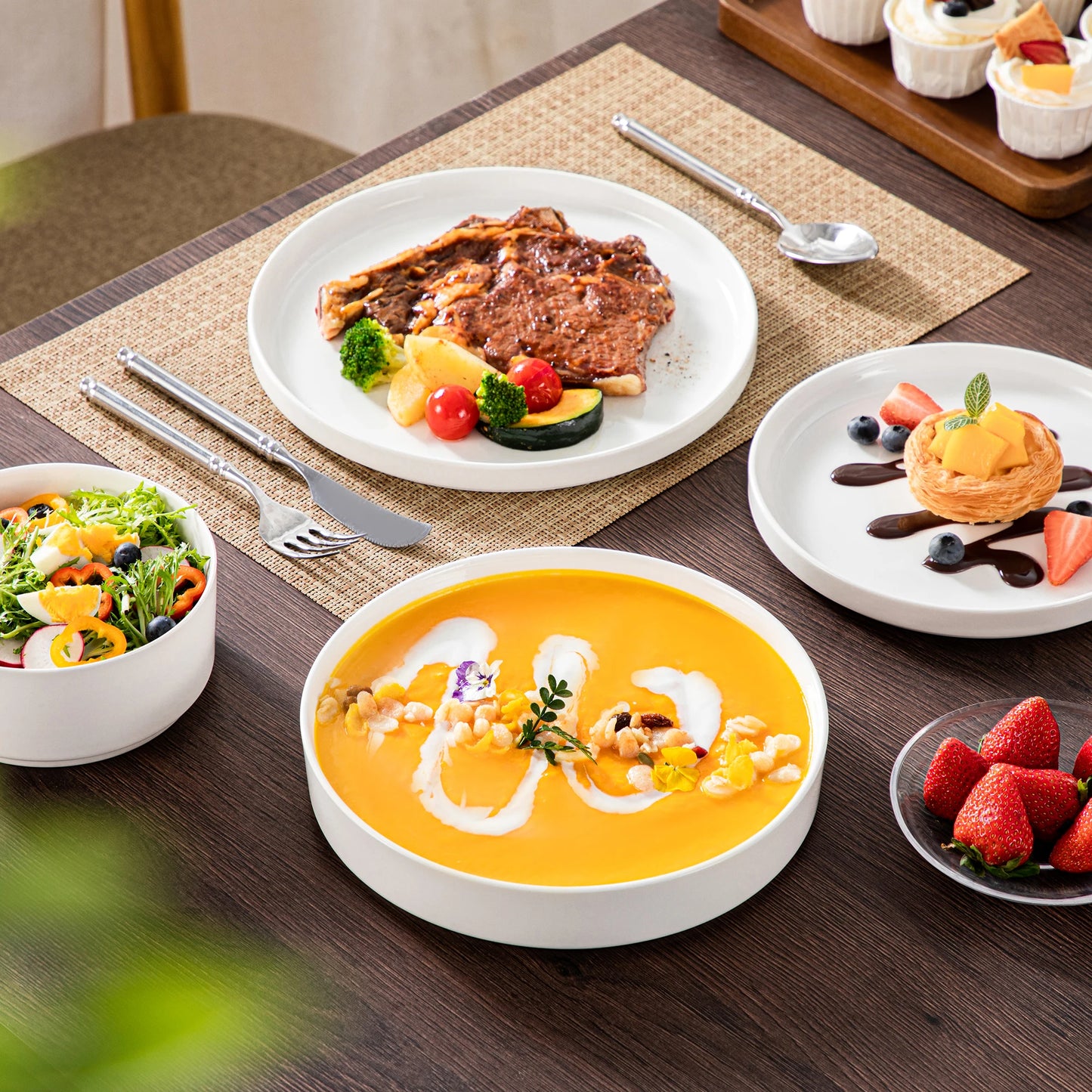 MALACASA Ceramic Dinnerware Sets 12/16/18/24 Piece Dinner Plates