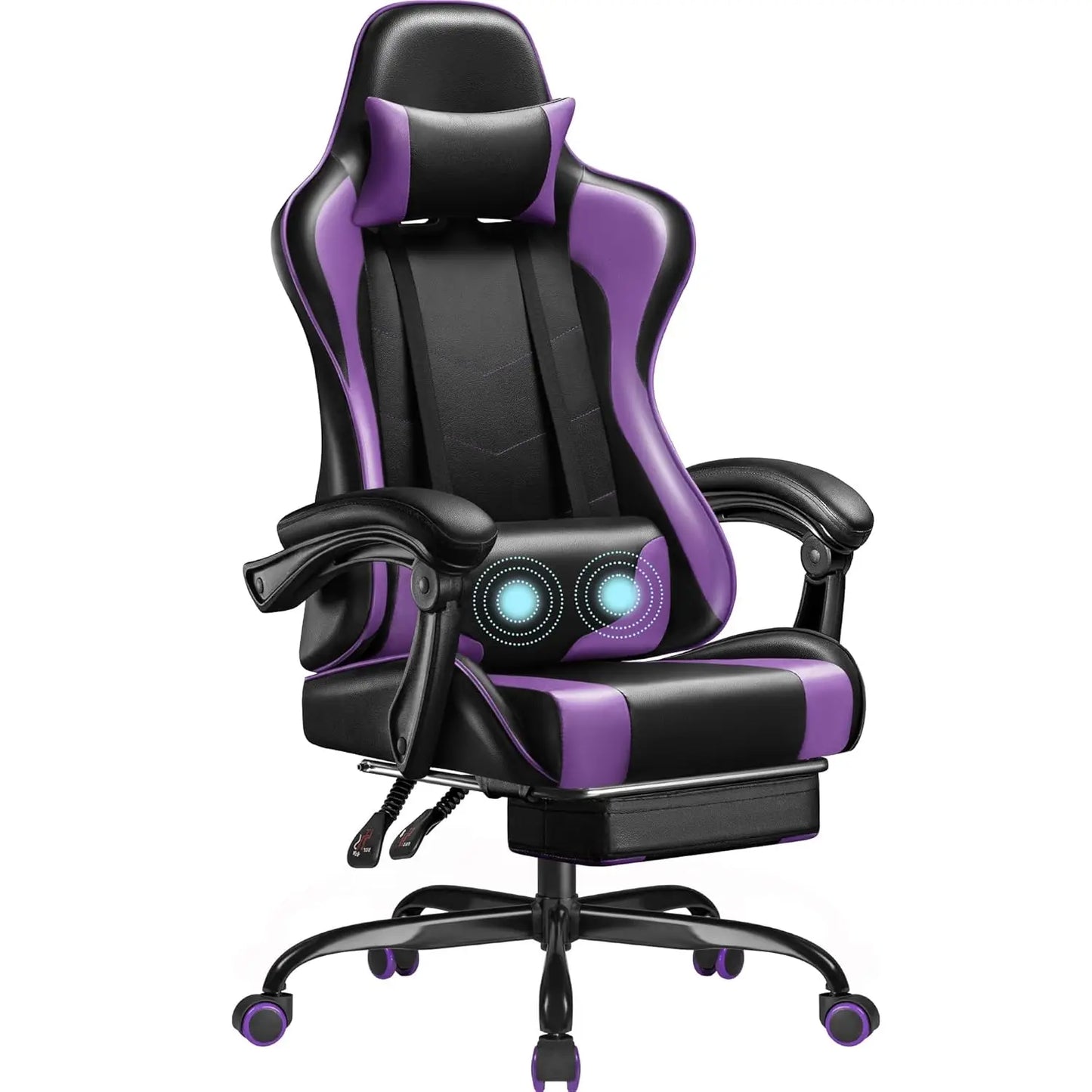Gaming Chair With Footrest Height Adjustable And Massage Lumbar Support