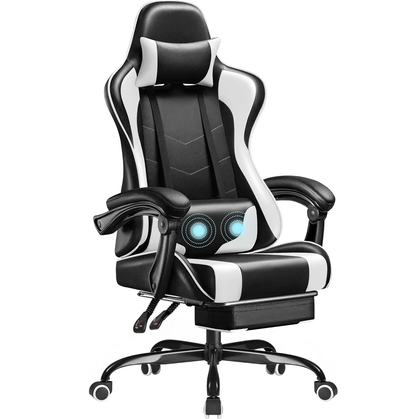 Gaming Chair With Footrest Height Adjustable And Massage Lumbar Support