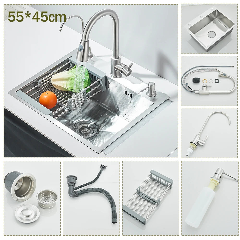 Stainless Steel Undermount Kitchen Sink With Integrated Faucet Drain Basket