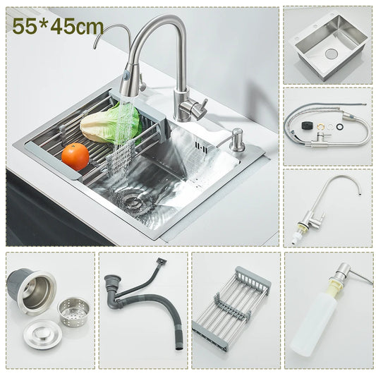 Stainless Steel Undermount Kitchen Sink With Integrated Faucet Drain Basket