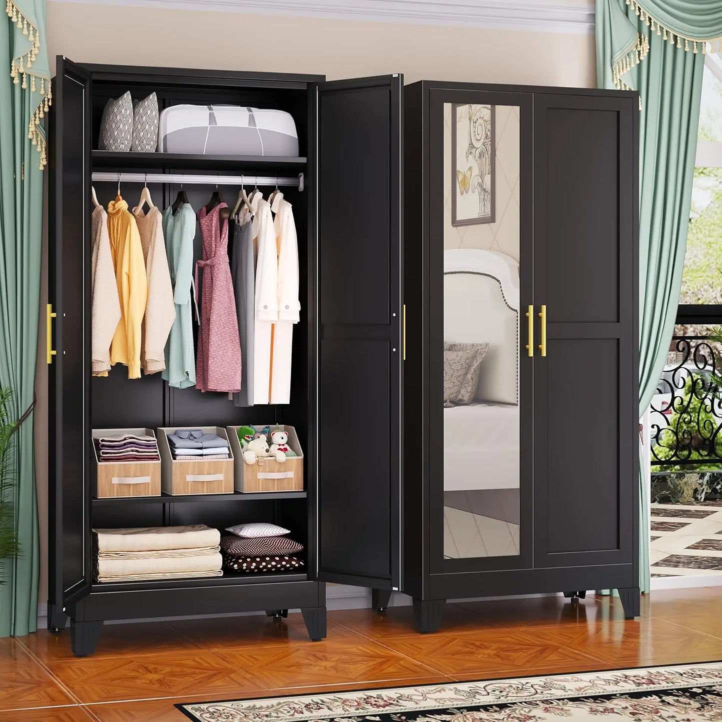 Steel Armoire Wardrobe Closet Metal Storage Cabinet With Two Doors