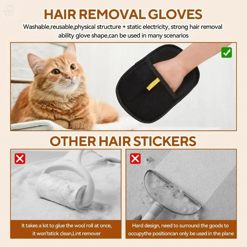 Pet Hair Removal Gloves Reusable Static Grooming Mitts For Pets
