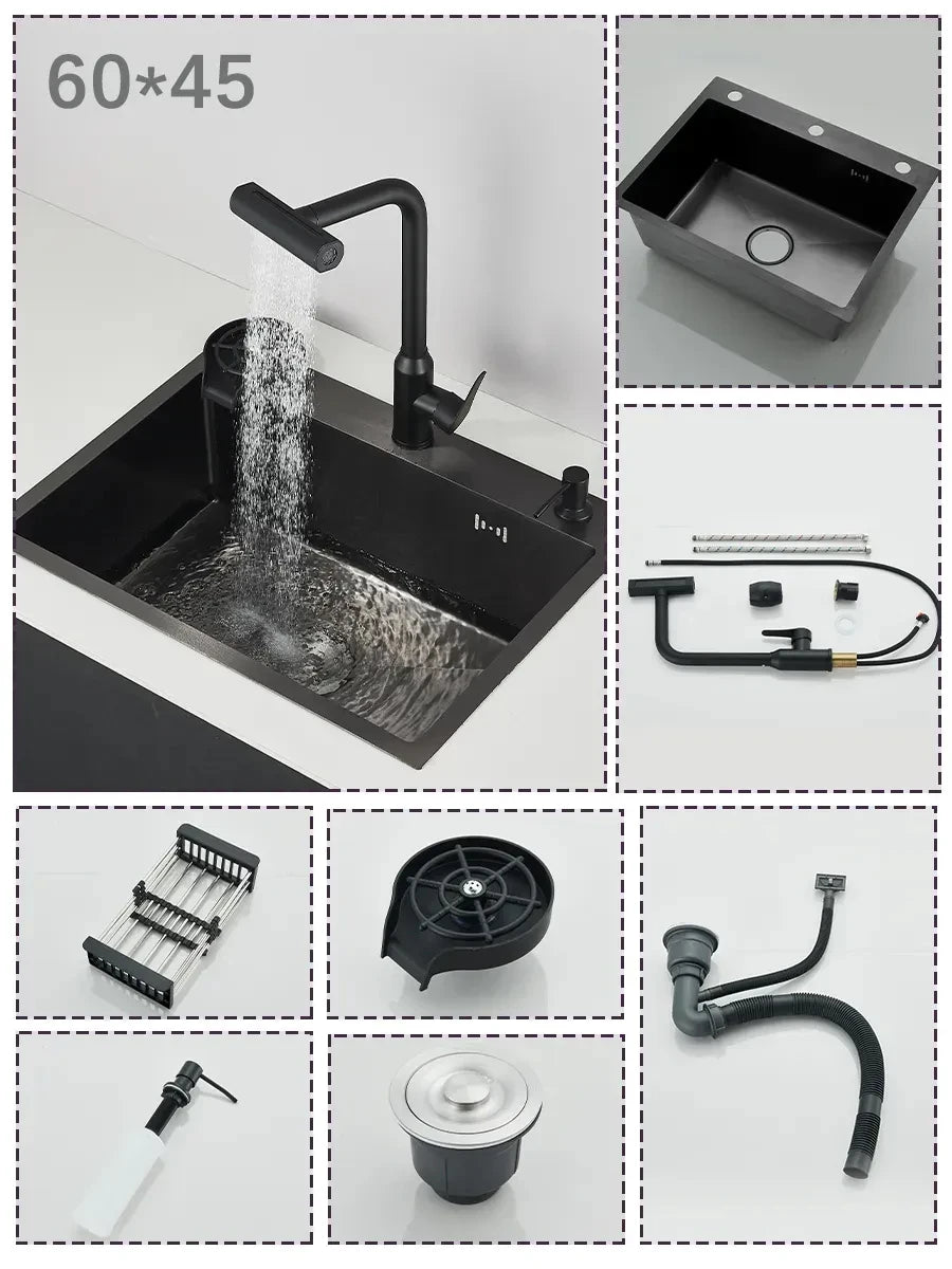 Stainless Steel Undermount Kitchen Sink With Integrated Faucet Drain Basket