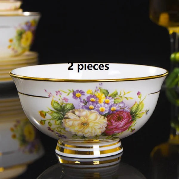 Jingdezhen Bone China Tableware Set Round Plates Bowls Spoons Floral