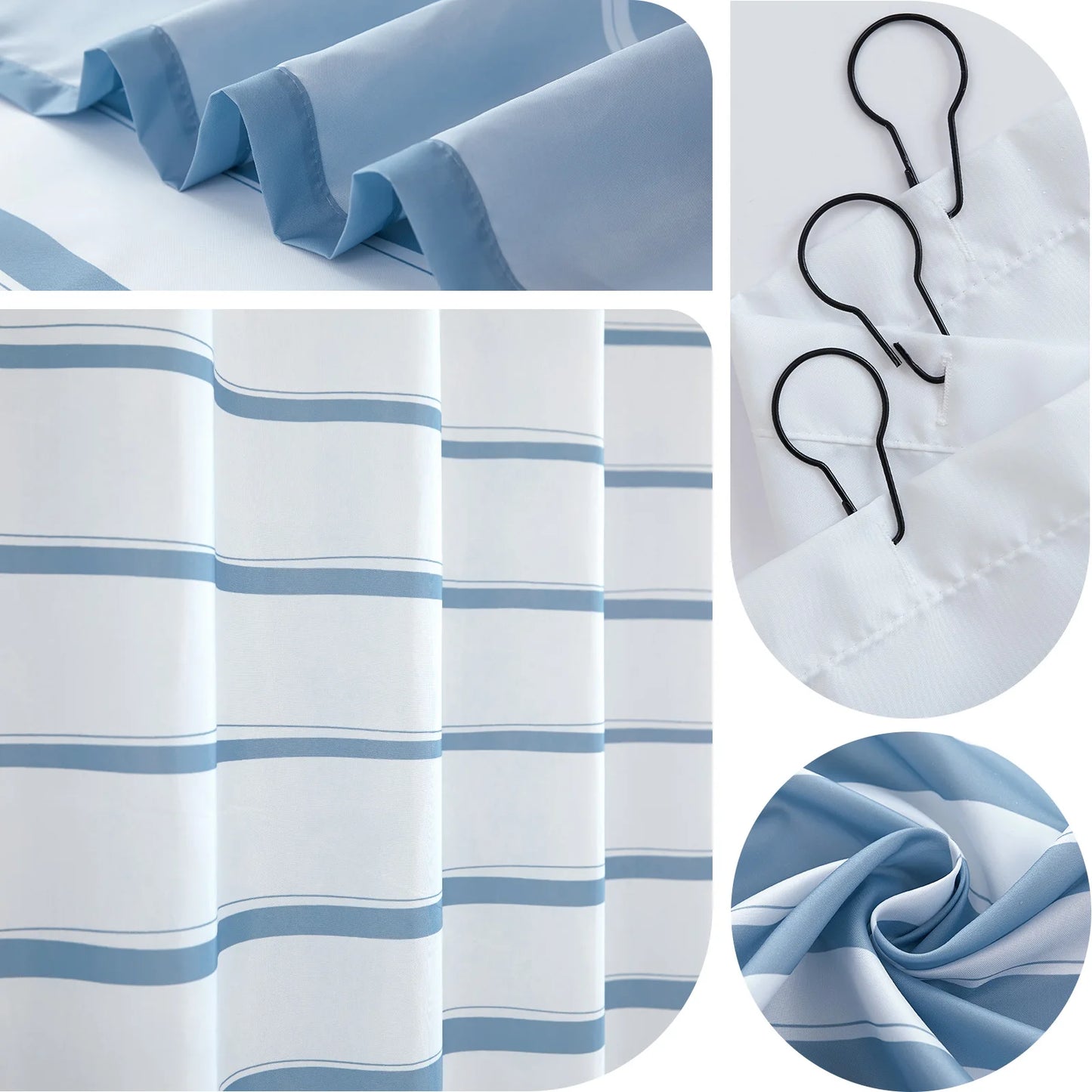 Waterproof Shower Curtain 70x72 Inch, Modern Striped Fabric Bath Curtains with Hooks for Bathroom, Machine Washable