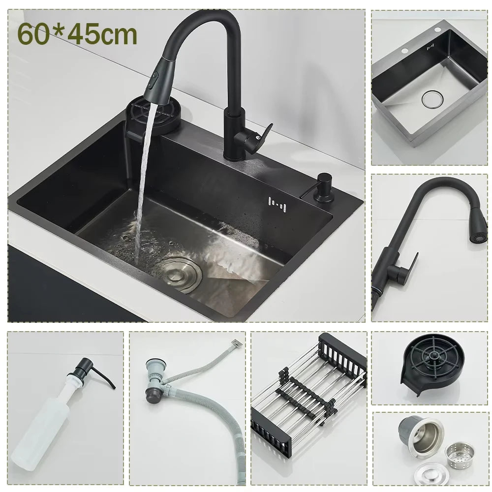 Stainless Steel Undermount Kitchen Sink With Integrated Faucet Drain Basket