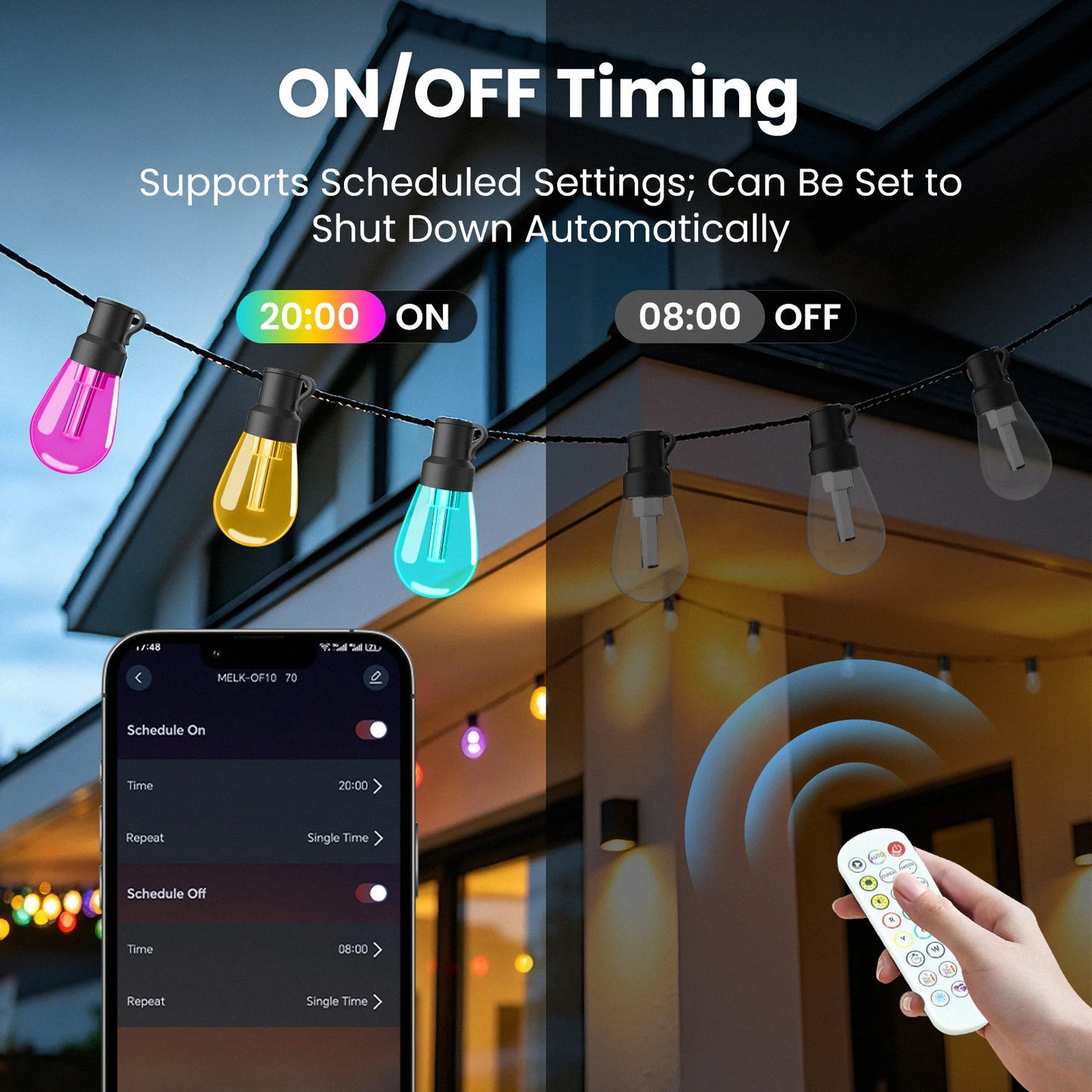KISUFU Outdoor Smart LED String Lights IP67 Waterproof With APP