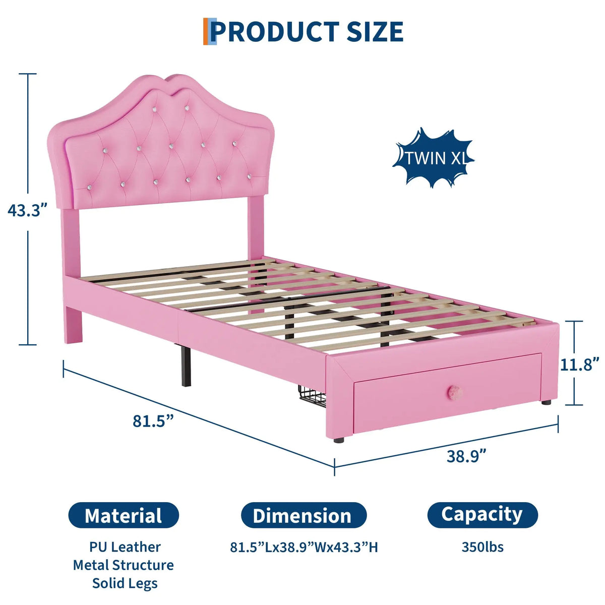 HiMISS Velvet Platform Bed Frame With LED Headboard Storage Drawer