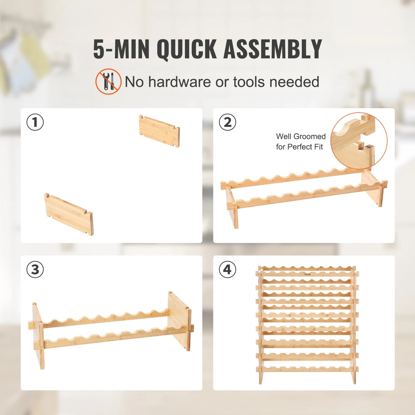 SucceBuy Bamboo Stackable Wine Rack Eight Tier Free Standing Storage