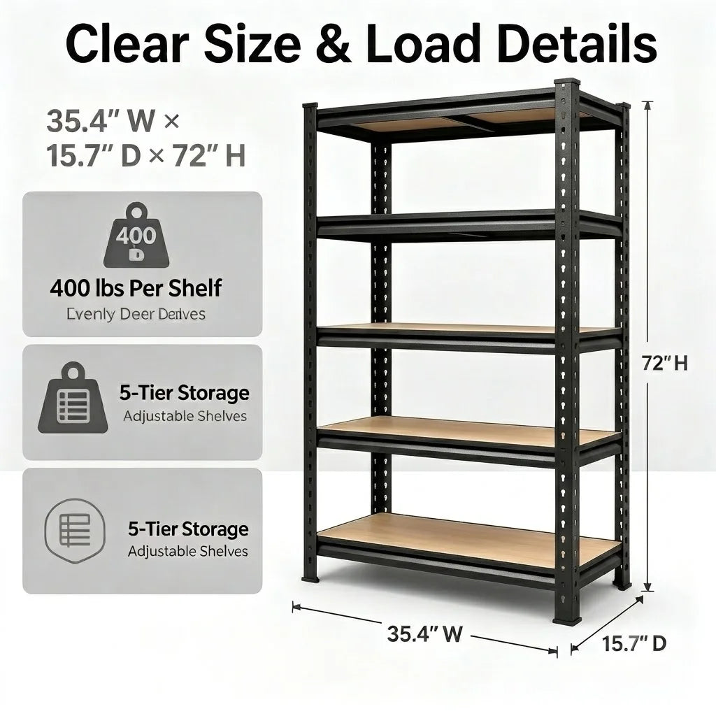 Heavy Duty Metal Storage Rack 5 Tier Adjustable Shelving Unit
