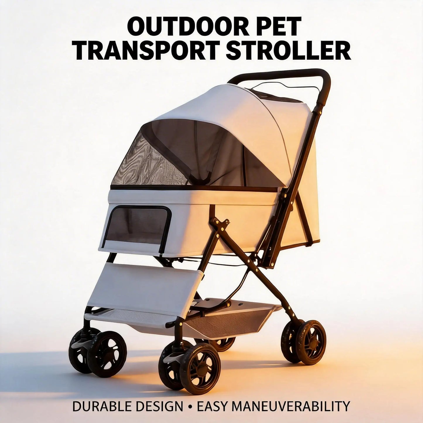 Portable Pet Stroller With Large Space Four Wheel Cart Dogs