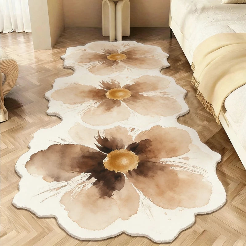 Floral Irregular Plush Rug For Bedroom Living Room Floor Mat