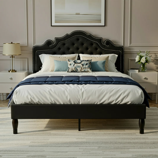 HOOMIC Velvet Platform Bed Frame With Adjustable Tiara Headboard Tufted