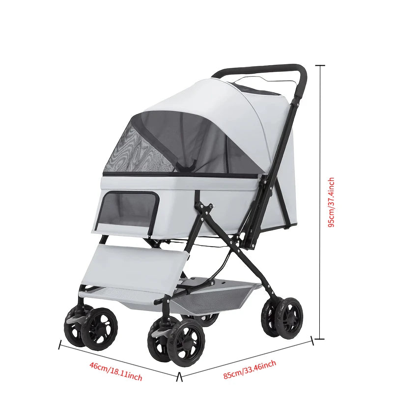 Portable Pet Stroller With Large Space Four Wheel Cart Dogs