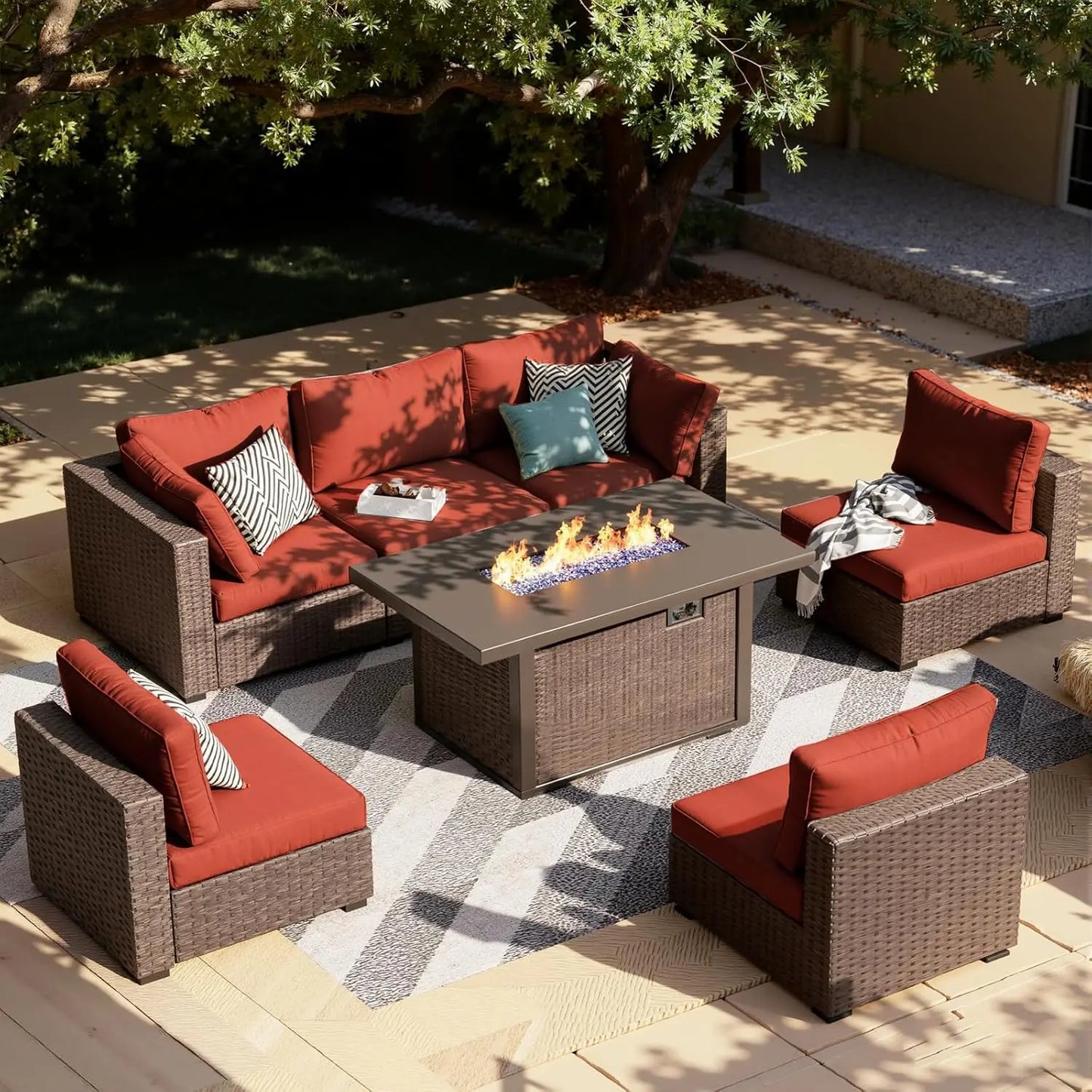 XIAOLANG Outdoor Patio Furniture Set Sectional Sofa With Firepit Table