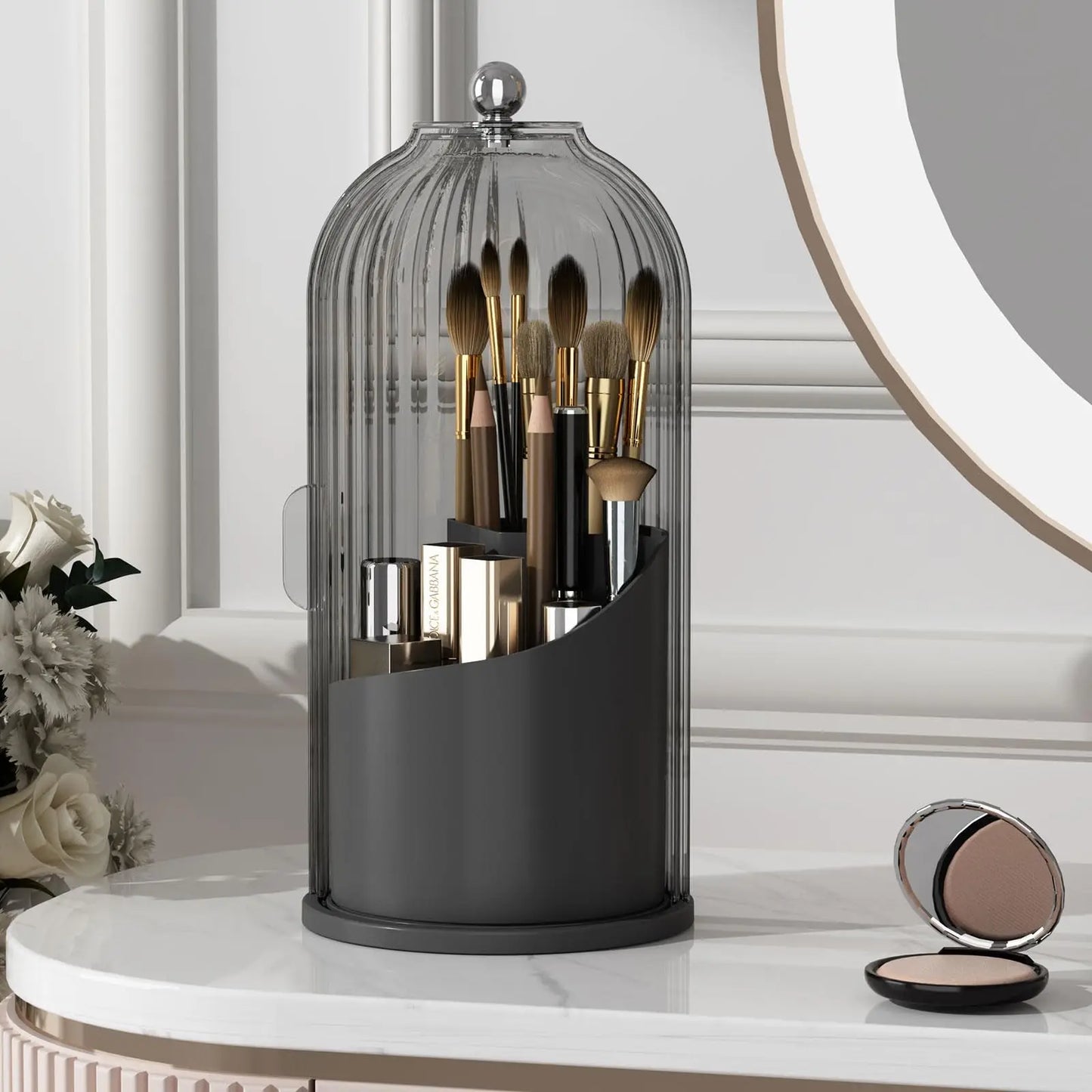 Makeup Brush Holder With Lid Rotating 360 Clear Dustproof Organizer