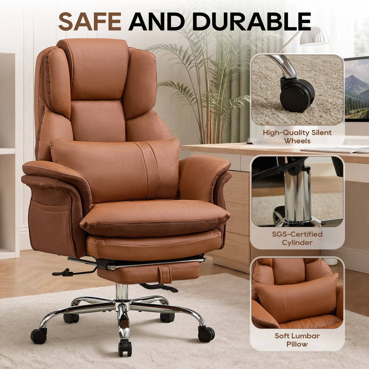 TCGBKAF Big and Tall Executive Criss Cross Office Chair, Ergonomic Computer Desk Chair with Adjustable Backrest, Flip Armrests & Footrest for Home & Office