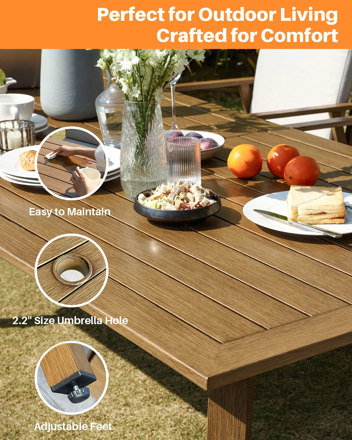 SeeHill Outdoor Patio Dining Set Aluminum Teak With Umbrella Hole