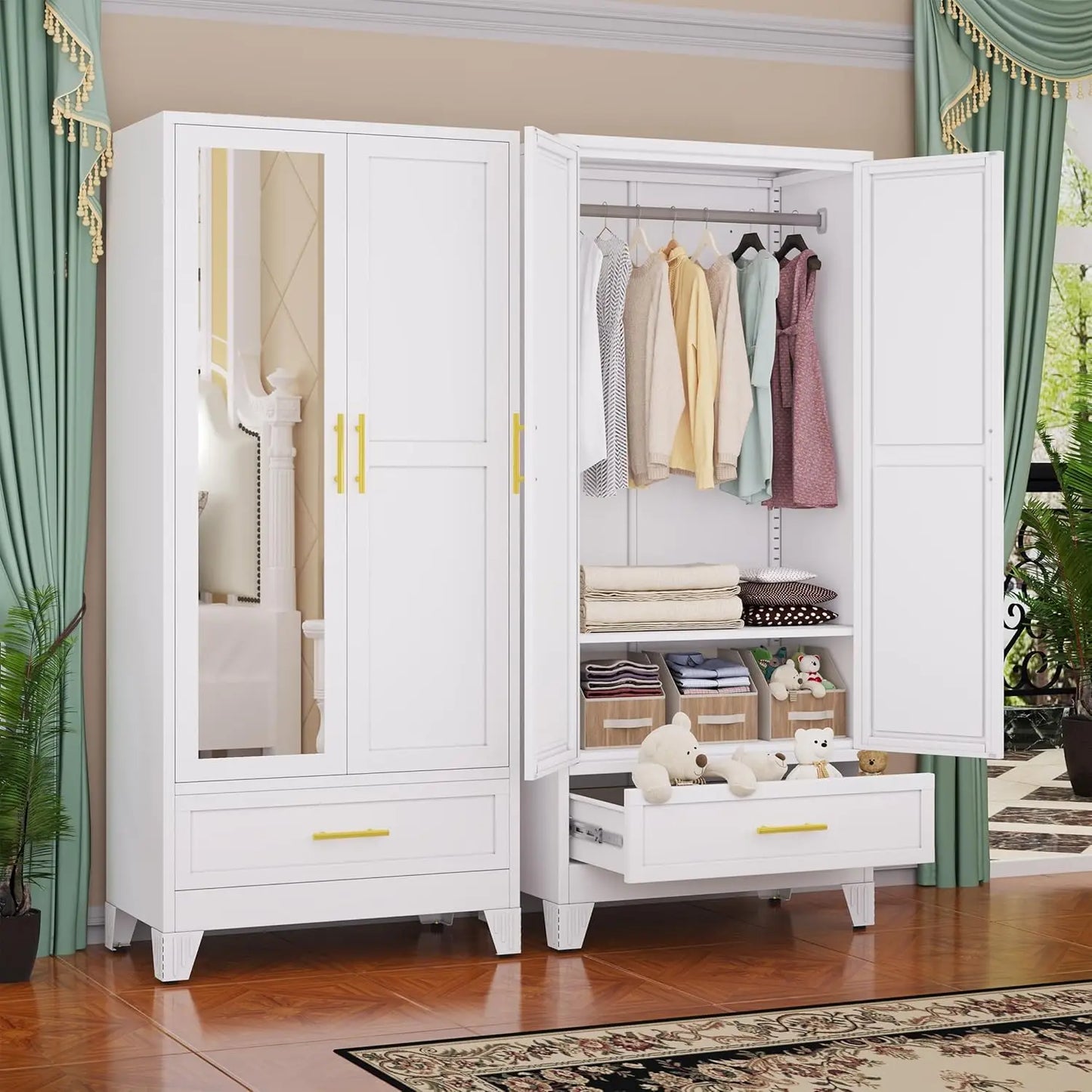 Steel Armoire Wardrobe Closet Metal Storage Cabinet With Two Doors