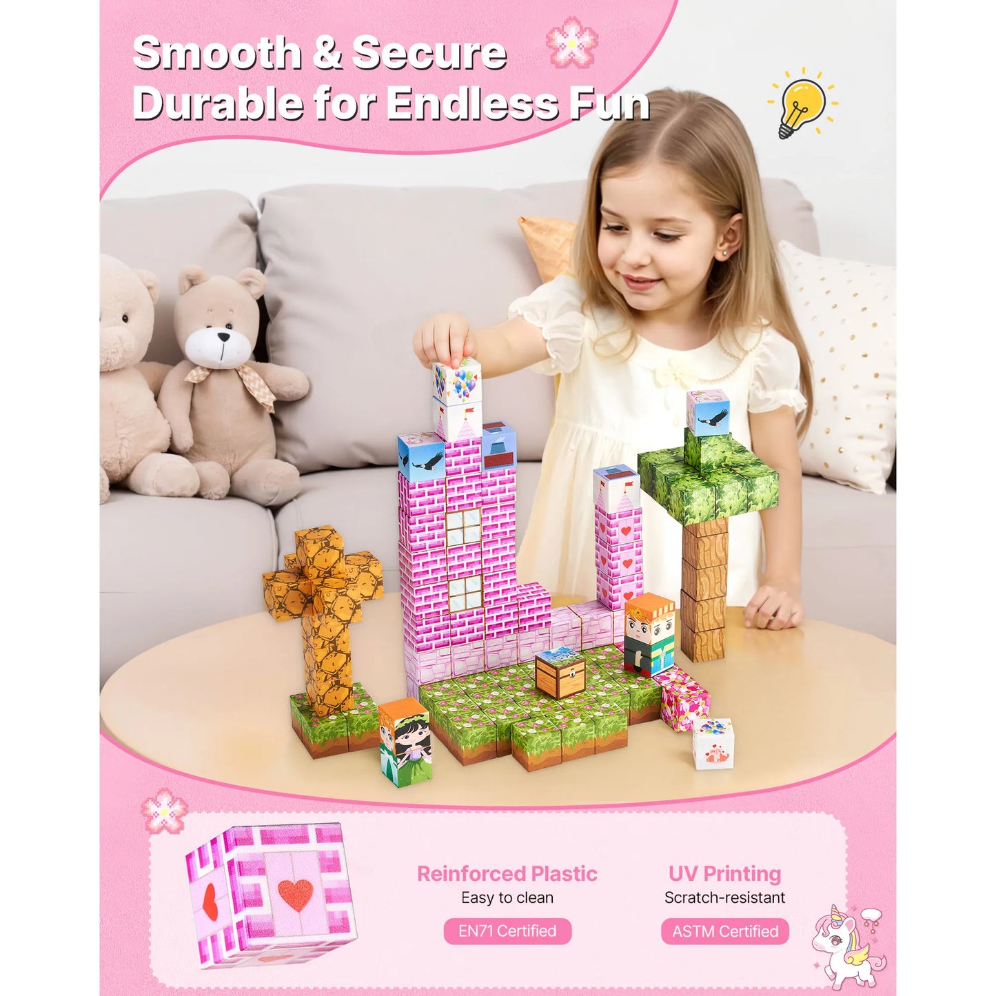 SucceBuy Magnetic Blocks Princess Castle Set STEM Building Cubes