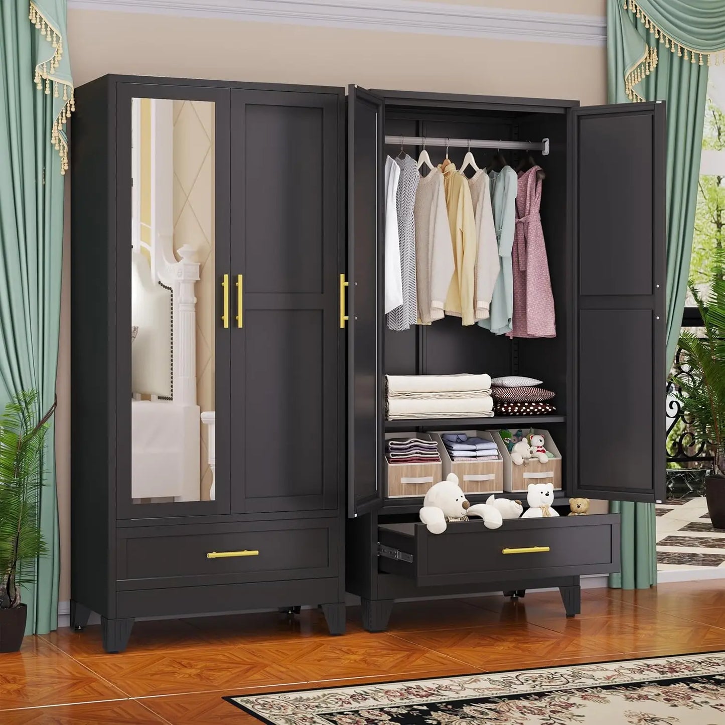 Steel Armoire Wardrobe Closet Metal Storage Cabinet With Two Doors