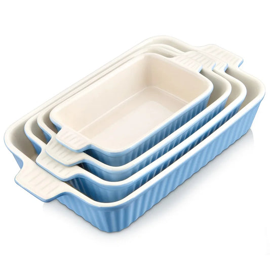 MALACASA 4 Piece Ceramic Bakeware Set With Handles For Lasagna