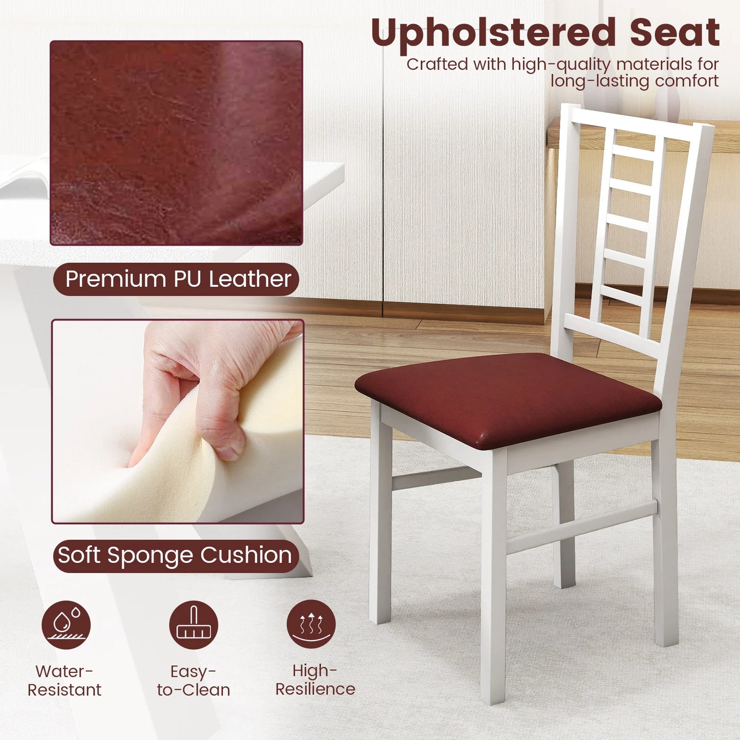 HOMASIS Wood Dining Chairs Set of 2 Slatted Backrests