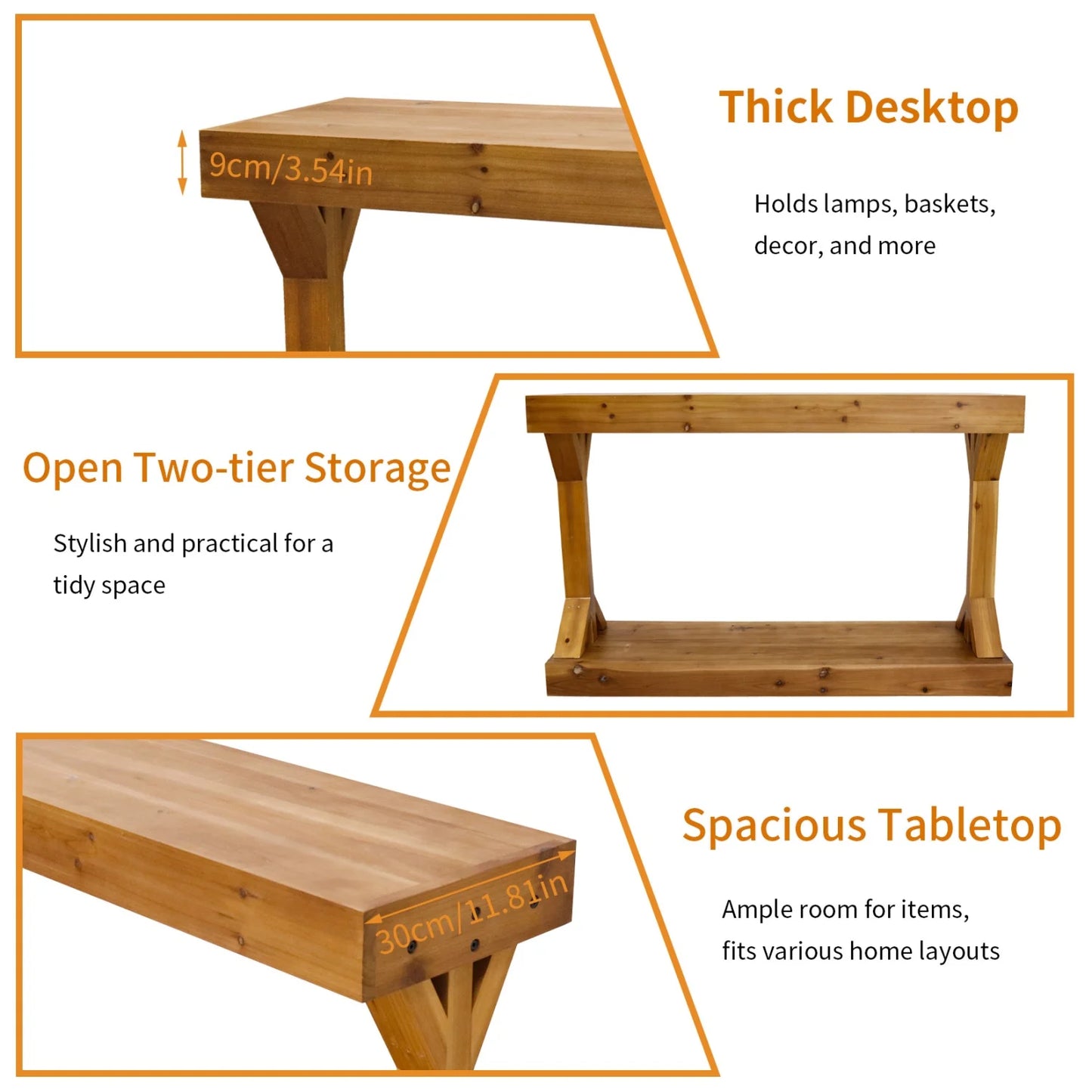 Wood Farmhouse Sofa Console Table With Storage Shelf Entryway