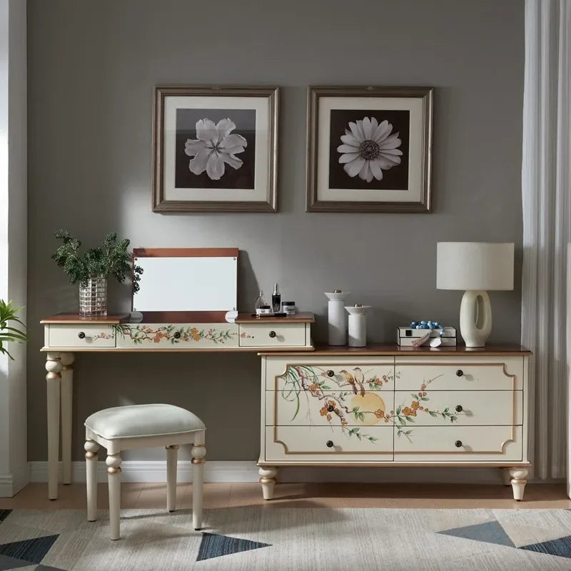 Hidden European Vanity Table Dest Drawer Brown Saving Small Dressing Table Corner Wood Space Makeup Tafel Furnitures For Bedroom