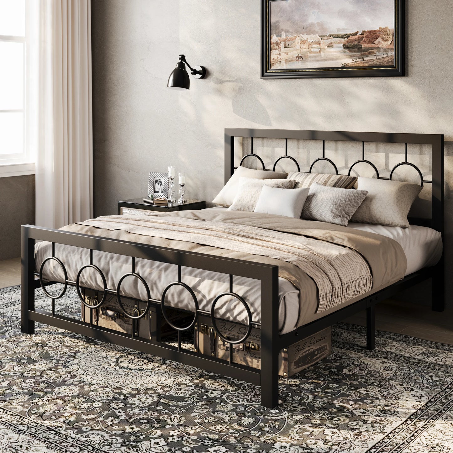 HOOMIC Metal Platform Bed Frame With Circular Headboard And Footboard