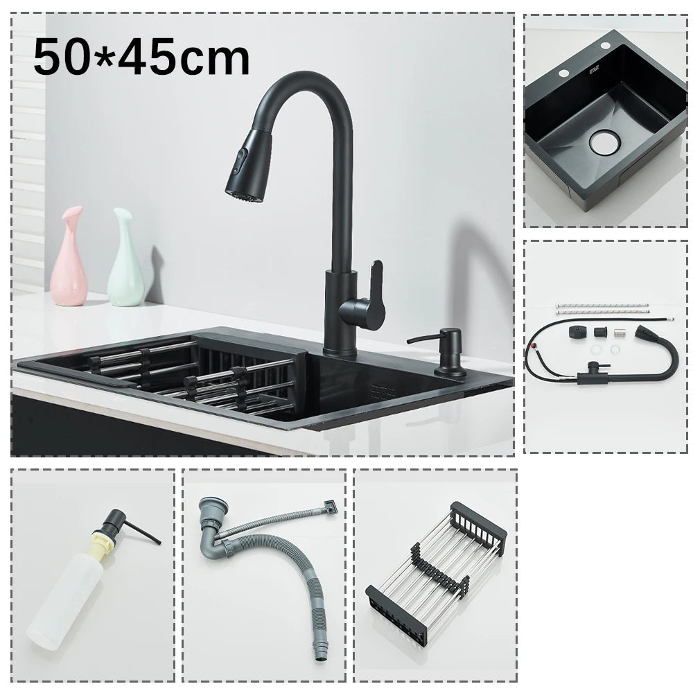 Stainless Steel Undermount Kitchen Sink With Integrated Faucet Drain Basket