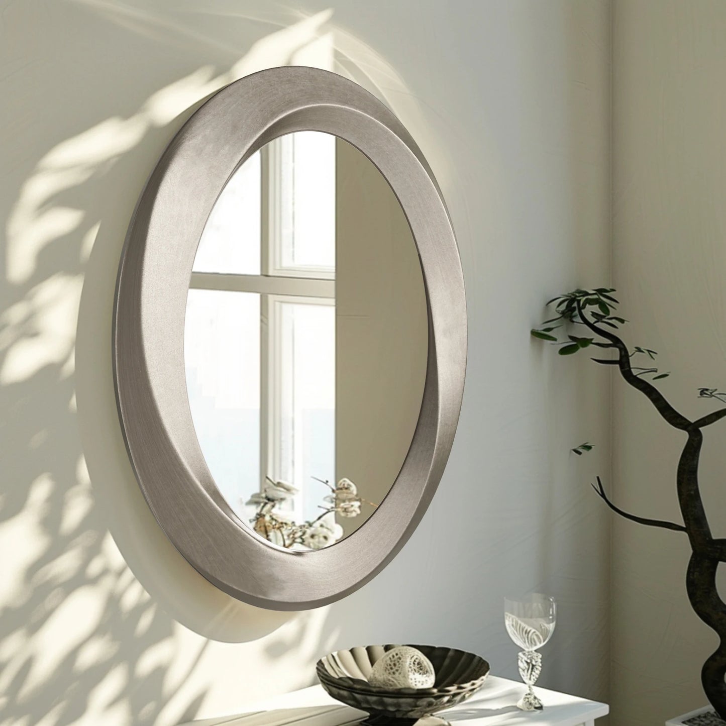 Oval Wall Mirror With Beveled Edge Baroque Style Vanity Mirror