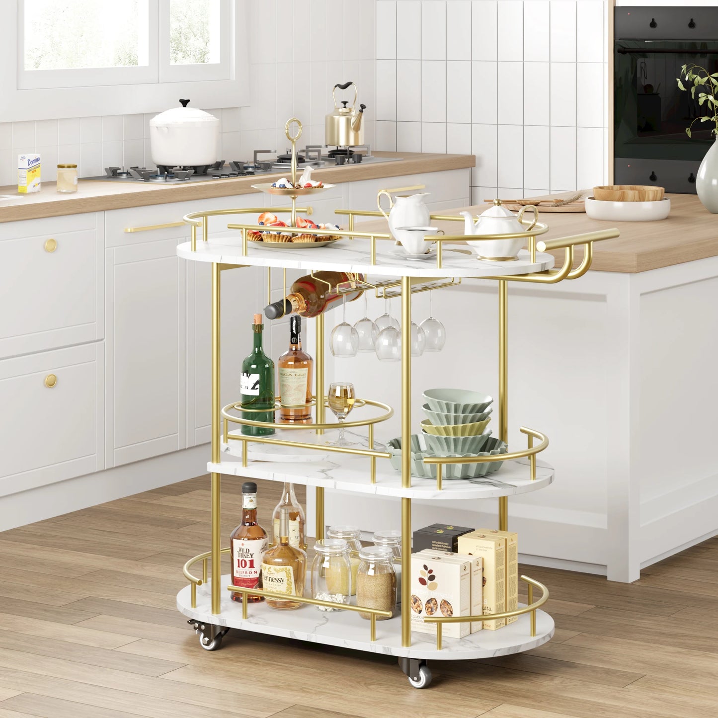 TWISTER.CK Bar Cart 4 Tier On Wheels With Wine Rack
