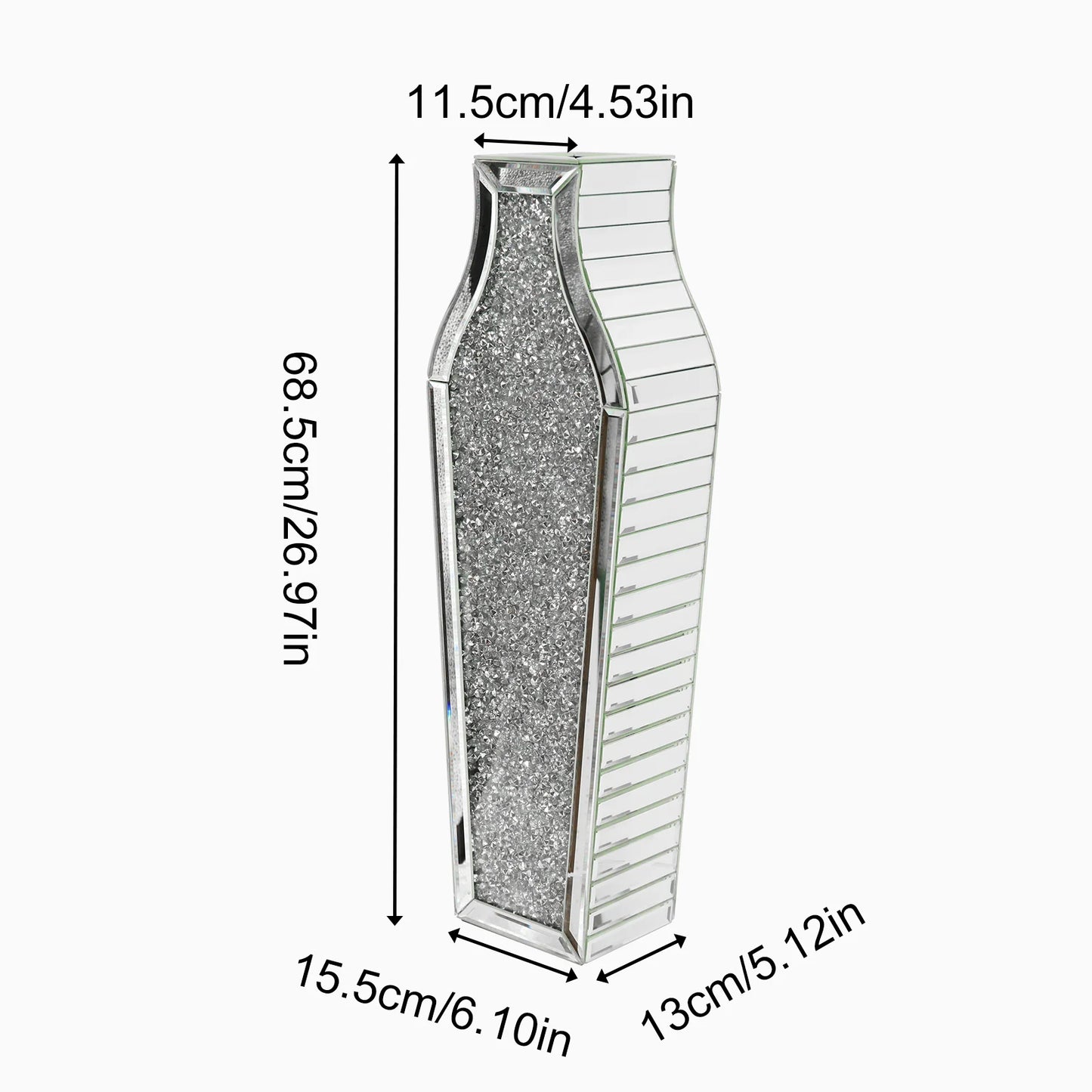 Crushed Diamond Mirrored Glass Floor Vase for Home Decor