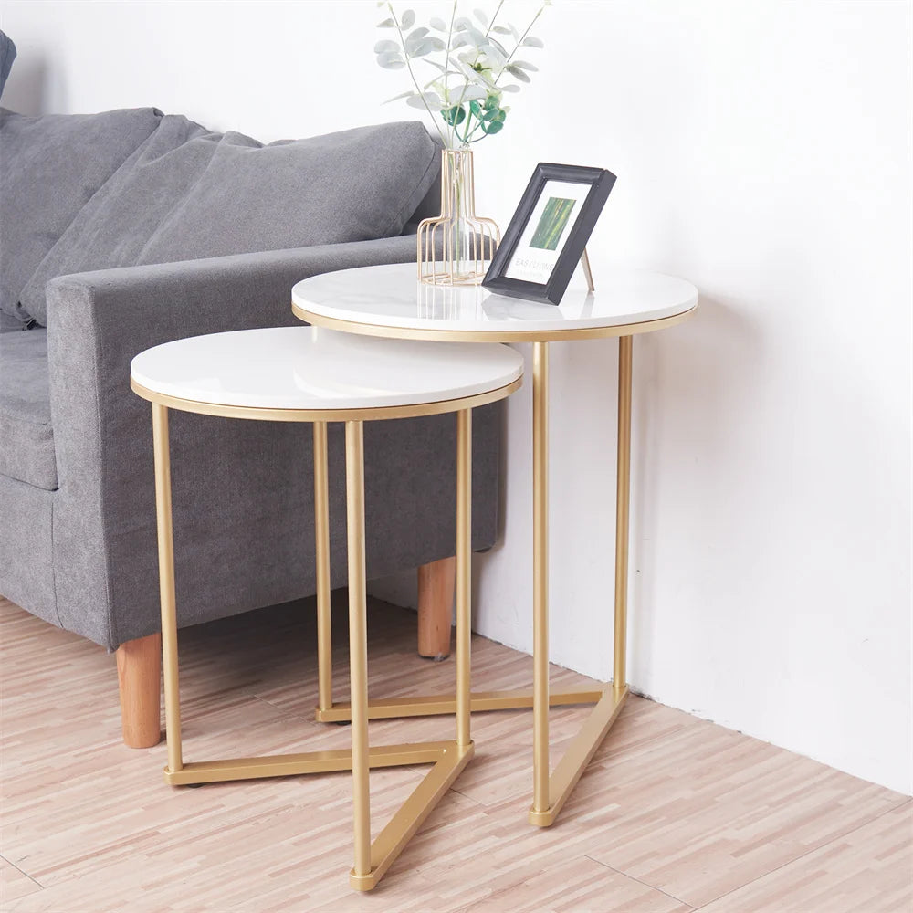 Wisfor Modern Round Marble Metal Base Nesting End Tables Pair