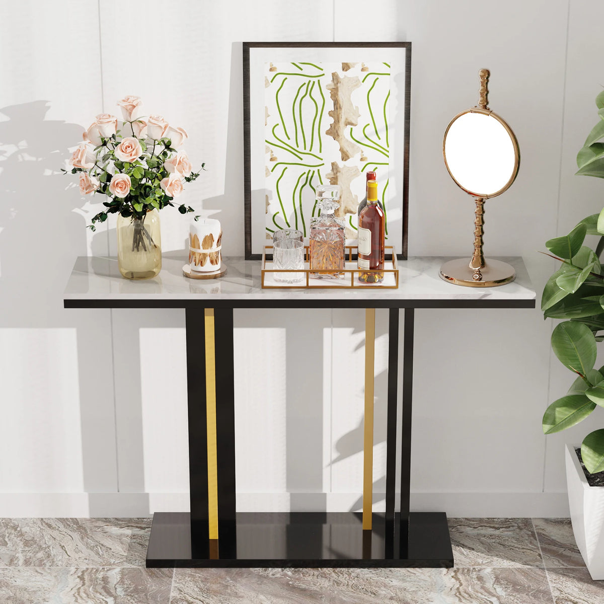 Modern Marble Console Table Iron Frame Hallway Sofa Table