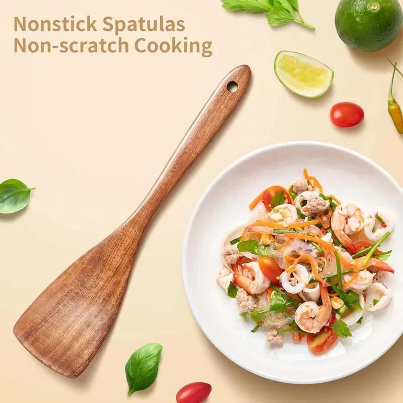 Wood Kitchen Utensil Set Spatula Spoon Fork Stirring Tools