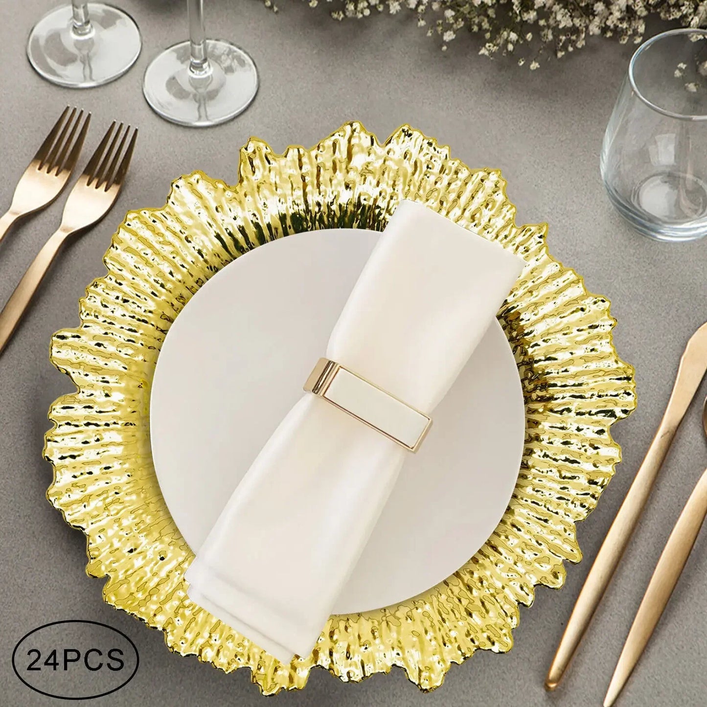 Gold Charger Plates Set for Elegant Wedding Decor 24 Pack