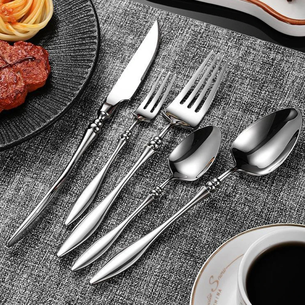 YIJIANDNEW 5Pcs Stainless Steel Cutlery Set 304 Dinnerware Dishwasher Safe