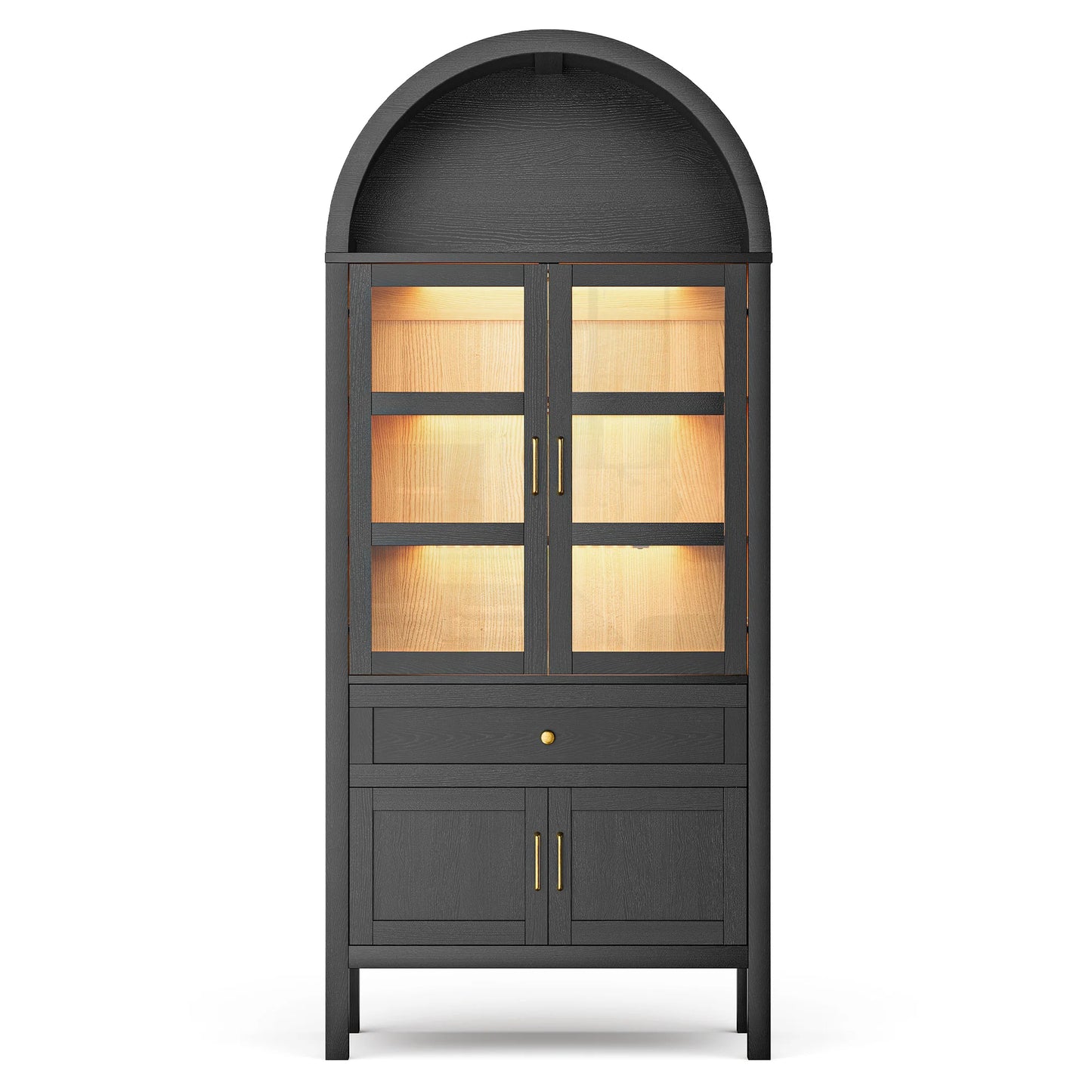 Furgle Arched Wood Storage Cabinet Adjustable Shelves LED Lights