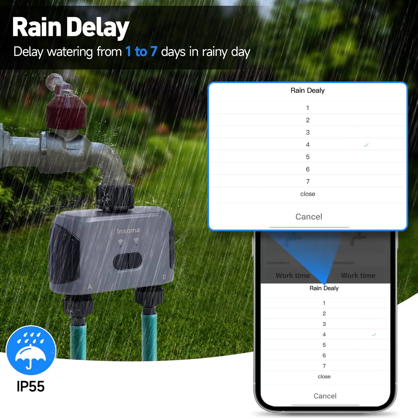 Insoma Zigbee WiFi Automatic Water Timer 2 Outlet Garden Irrigation