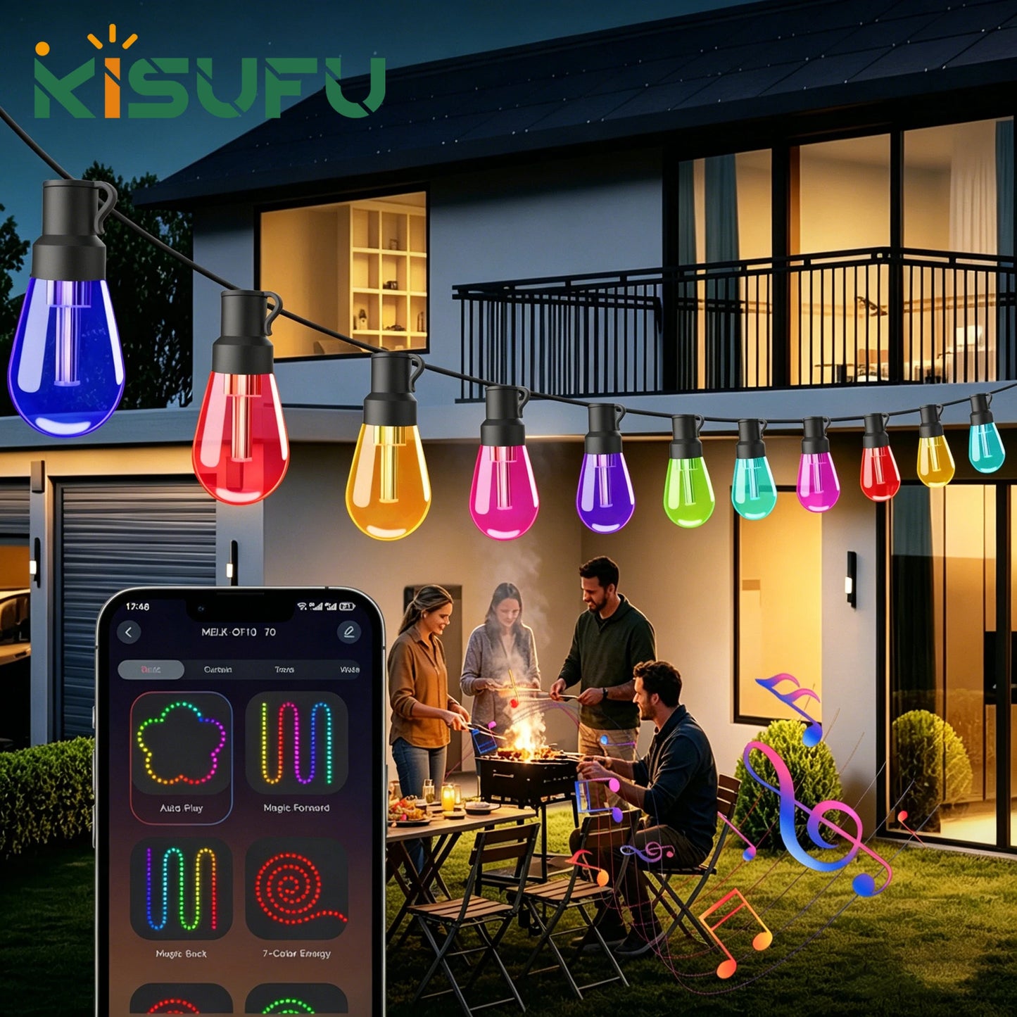 KISUFU Outdoor Smart LED String Lights With App And Remote