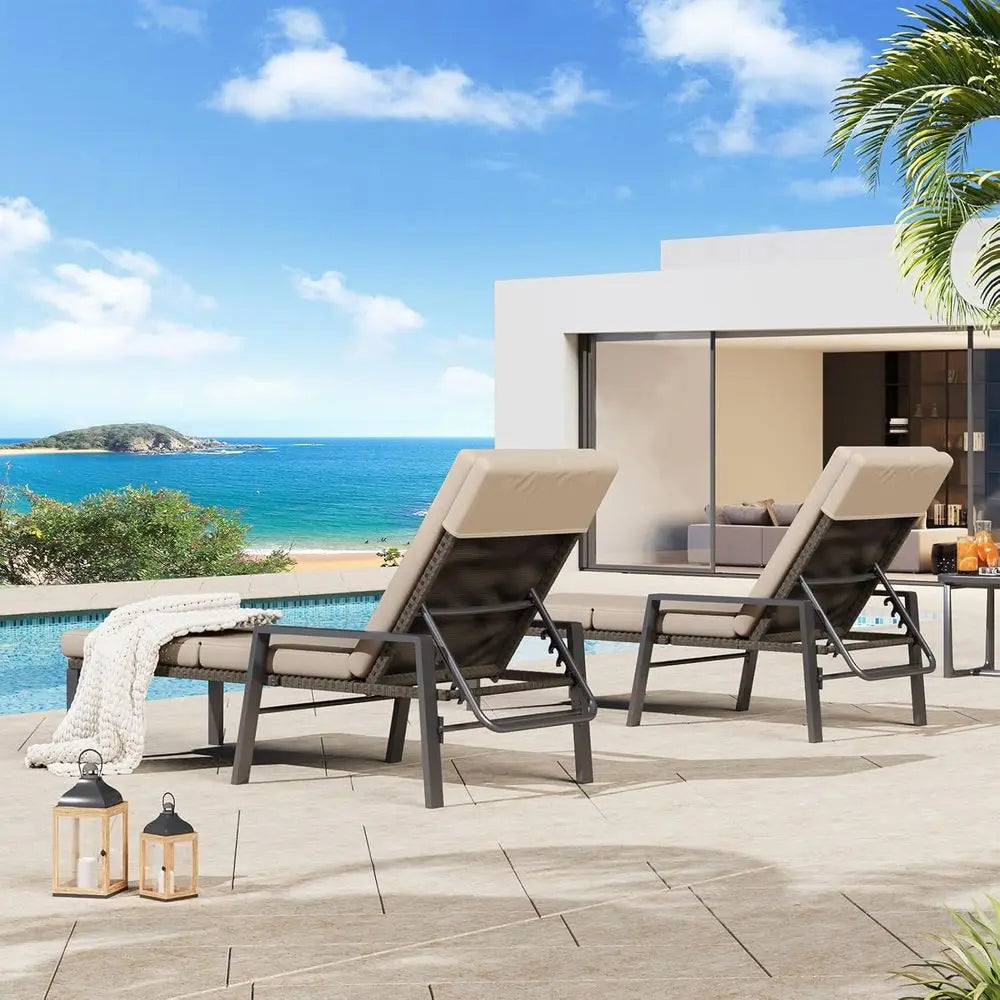 Outdoor Rattan Lounge Chairs With Wheels Set For Patio And Garden
