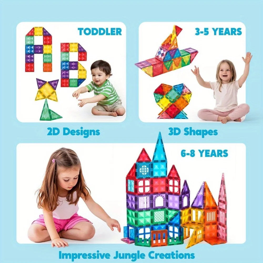 Joyfy Magnetic Building Tiles 3D Set With Vehicle Blocks For Kids