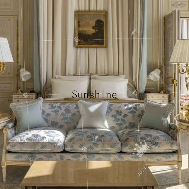 French light luxury solid wood living room concubine chair fabric carved villa club bedroom, sofa